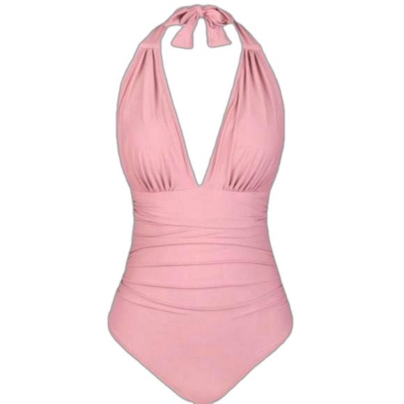 Cupshe Halter Ruched One-Piece Swimsuit NWT – Dusty Rose – Size Small - Picture 1 of 9
